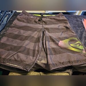 Roxy Men's Black and Gray Swim Board Shorts